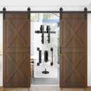 Arti-Life 12FT Double Barn Door Hardware Kit Heavy Duty Sliding Door Track Kit with Hook and 2 Handles,Smoothly and Quietly Hardware for Interior and Exterior Fit 36" Wide Door Panel (J Shape Hanger)