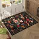 Rugcomf Door Mat Indoor Entrance 2x3 Rug Machine Washable Boho Floral Small Area Rug Non-Slip Low Pile Throw Rugs for Entryway, Kitchen, Front Door Indoor Entrance, Entry, Kids Room (Black)