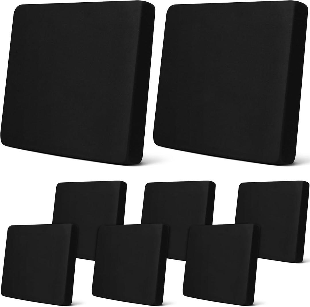 Newwiee 8Pcs Patio Cushion Covers Stretch Outdoor Cushion Cover Replacement for Patio Furniture Sofa Couch Slipcovers, Soft Flexibility Washable Furniture Protector(Waterproof Pure,Black)