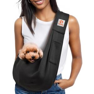 Tomkas Small Dog Sling Carrier - Classic Pocket & Classic Strap - for 3-10 lbs Pets (Black)