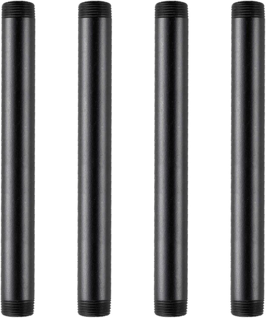 AGUTEAAGUTEA Black extension tube, 1/2" x 10" external threaded pipe, painted iron pipe, metal pipe fittings, suitable for DIY industrial-style furniture decoration. (Pack of 4) 1/2x10 INCH