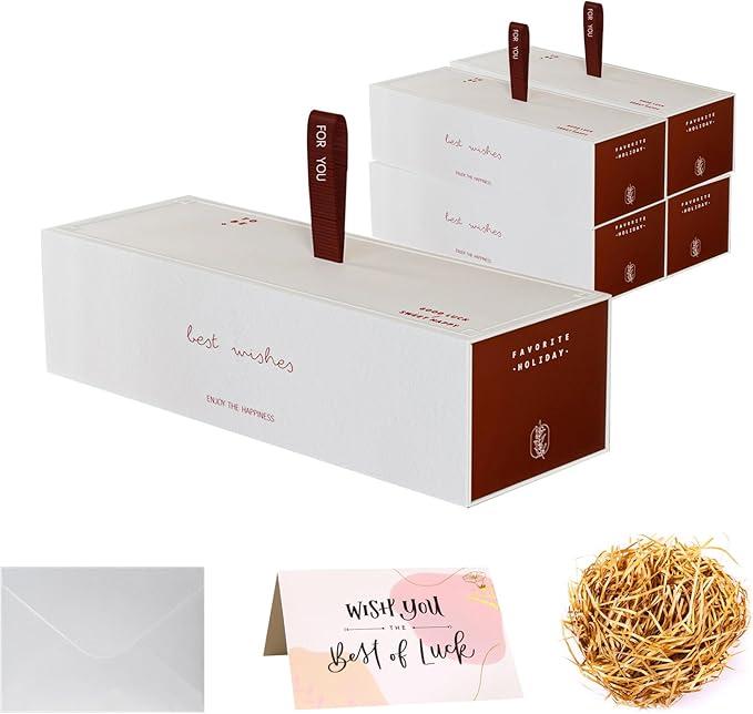 Gift Box 12.6x4.33x4.38 in Gift Boxes with Magnetic Lids for Valentine's Day Gifts Box Contains Card, Ribbon, Shredded Paper Filler Birthday Gift Packging,Large Bridesmaid Groomsman Proposal Box ,White,1 Count (Pack of 5)