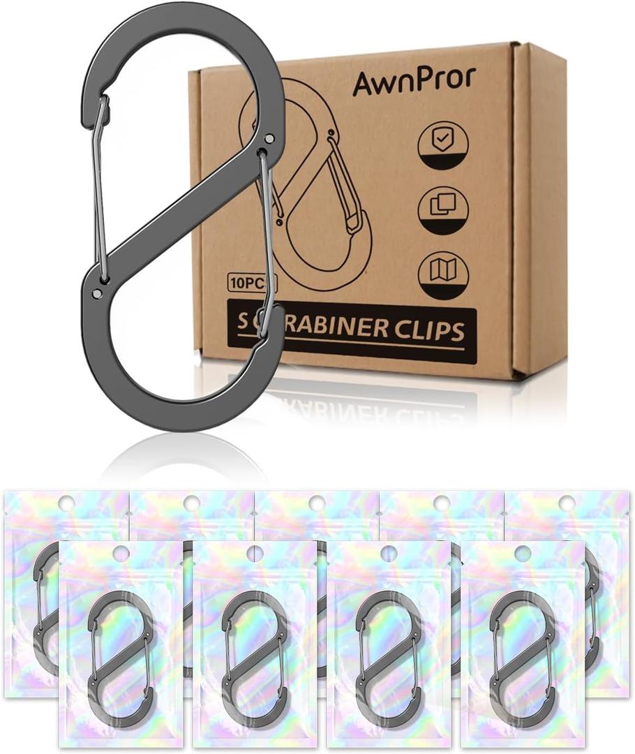 S Carabiner Clips,2.6In Aluminum S Hook Double Snap Clasps Bottle Clip Paracord Keychain Hooks Backpack Hanger Camping Accessories for Backpacking,Fishing,Camping,Hiking,Picnic 10pcs