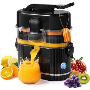 Electric Orange Juicer, Dual-Head Citrus Juicer Squeezer with Power Cord & Cleaning Brush, Built-in Cutter, One-Touch Automatic Electric Juicer Machine for Orange, Lemon and Grapefruit, Black