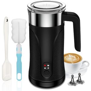 Milk Frother, 4-in-1 Milk Frother and Steamer, 10.1oz/300ml Automatic Hot and Cold Foam Maker and Milk Warmer, Electric Milk Frother for Coffee, Latte, Cappuccino, Matcha(Black)