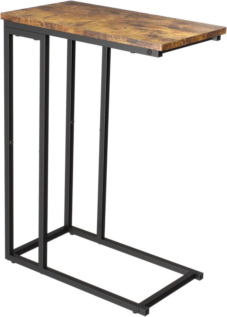 Yusong Small C Shaped End Table, Slim Couch Side Tables Slide Under Sofa Bed, Skinny Snack Tray Table for Coffee Laptop in Living Room,Easy Assembly, Rustic Brown