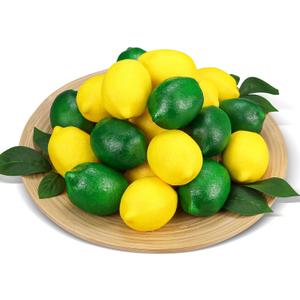 Lorigun 48 Pcs Fake Lemons Artificial Fruits Limes with Leaves, Faux Yellow Lemons Decor Realistic Fake Fruits Lemon for Bowls Decor Table Centerpieces Summer Lemon Decorations Party Kitchen