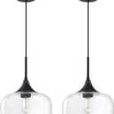 2 Pack 1 Light Indoor Kitchen Island Pendant Ceiling Light 10" Clear Seeded Glass Shade Fixture,Adjustable Cord Black Finish for Bar,Dining Room,Over Sink Bedside