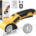 Cordless Electric Scissors, Cardboard Cutter, Electric Box Cutter with Safety Lock & LED Light, 4V Rechargeable Rotary Cutter for Cutting of Fabric, Leather, Carpet, Plastic, 2 Blades