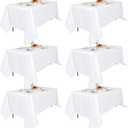 6 Pack 5/10FT Rect White Tablecloths-Reusable Polyester Table Covers – Protect from Spills  