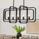 TOULMJ 5-Light Dining Room Light Fixture, 31.5" Black Farmhouse Kitchen Island Lighting Modern Linear Chandeliers for Dining Room Kitchen Island with Adjustable Rods