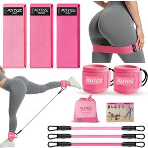 KUTIZE Ankle Resistance Bands with Cuffs & Fabric Resistance Bands Set - Legs & Glutes Workout Equipment for Women & Men, Home Gym Heavy Exercise Bands for Hip, Yoga, Strength Training, Rehab, Pilates (Pink)