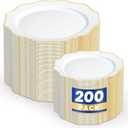 WDF 200PCS White and Gold Plastic Plates - Gold Plastic Plates - Include 100 Dinner & 100 Dessert Disposable Party Plate - Fancy Disposable Plate for Wedding/Bridal shower/Valentines Day