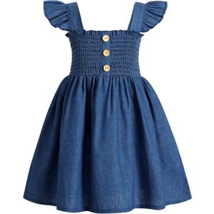 JEELLIGULAR Toddler Dress Ruffle Sleeveless Button Down Dress for Toddler Girl Dress Summer Beach Casual A-line Sundress (6-7 Years)