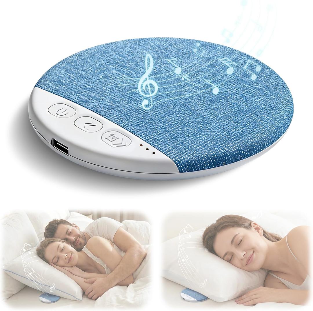 2026 Mini Bluetooth Pillow Speaker for Sleeping, Under Pillow Speaker with Built-in White Noise & Pink Noise Sound Machine, 48H Playtime, 3 Timers, Stereo Bass Private Sleep Audio (Blue)