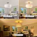 16" Semi Flush Mount Ceiling Light Fixture,Modern Close to Ceiling Light, 3-Lights Gold Drum Ceiling Light with Linen Fabric Shade for Bedroom Living Dining Room Hallway Entryway Foyer