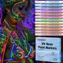 12PCS Glow in the Dark Face Paint Pens, UV Neon Face and Body Paint Markers - Skin Safe, Body Art Pens for Kids Adults, Festival Party Supplies