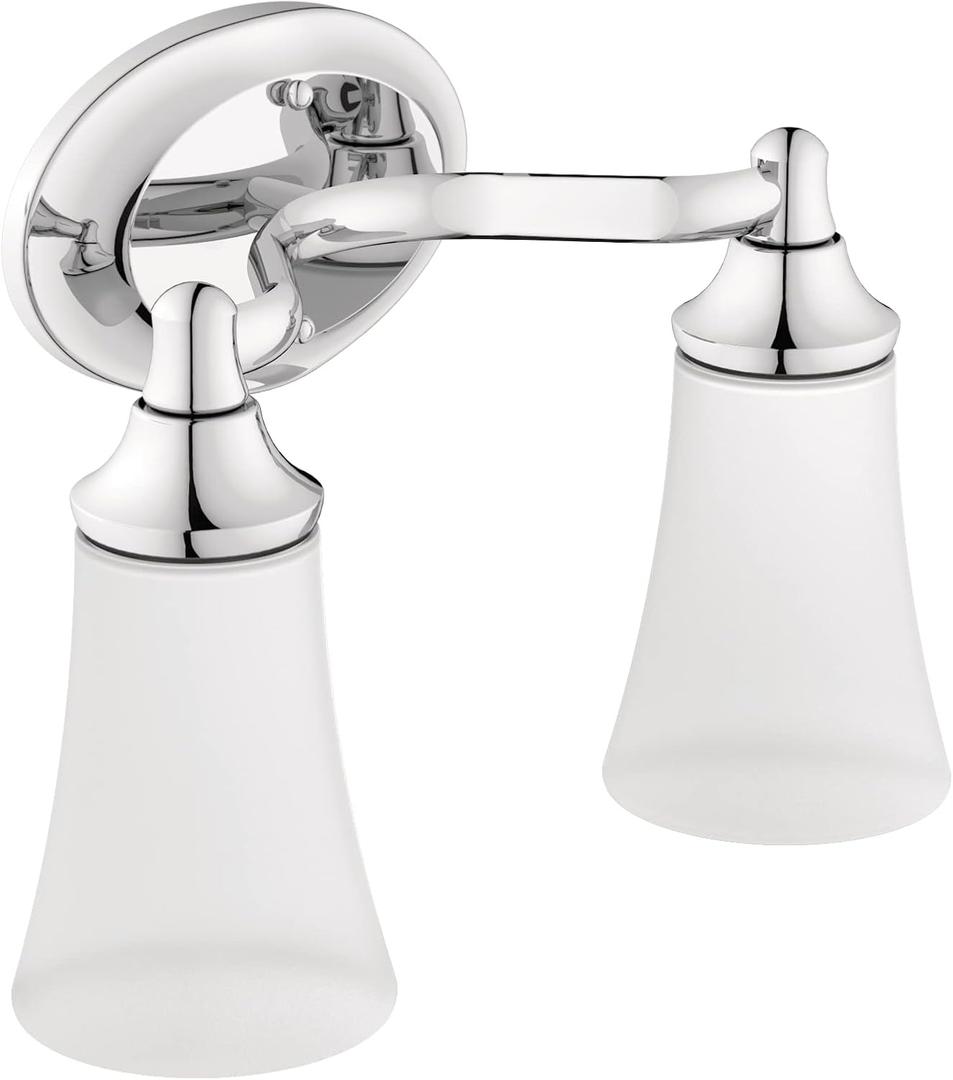 Moen YB2862CH Eva 2-Light Dual-Mount Bath Bathroom Vanity Fixture with Frosted Glass, Chrome