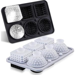Hoolerry 2 Pcs 3D Golf Gifts Silicone Ice Cube Tray 2.2'' Fun Shape Large Silicone Ice Cube Molds 3 Big Crystal Cubes 3 Sphere Golf Mold 6 Holes with Funnel for Whiskey Cocktails Christmas Party
