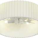 Small White DC Flush Mount Pleated Fabric Drum Ceiling Fan with Light Fixture and Remote Control,Low Profile Enclosed Bladeless Round Fandelier for Kitchen Bedroom Indoor