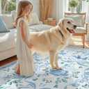 DCX Washable 8x10 Bow Rug, Blue Floral Rug for Girls Bedroom, Cute Soft Low Pile Indoor Dcor Carpet, Kid & Pet Friendly Nursery Rug for Living Room, Dorm, Playroom