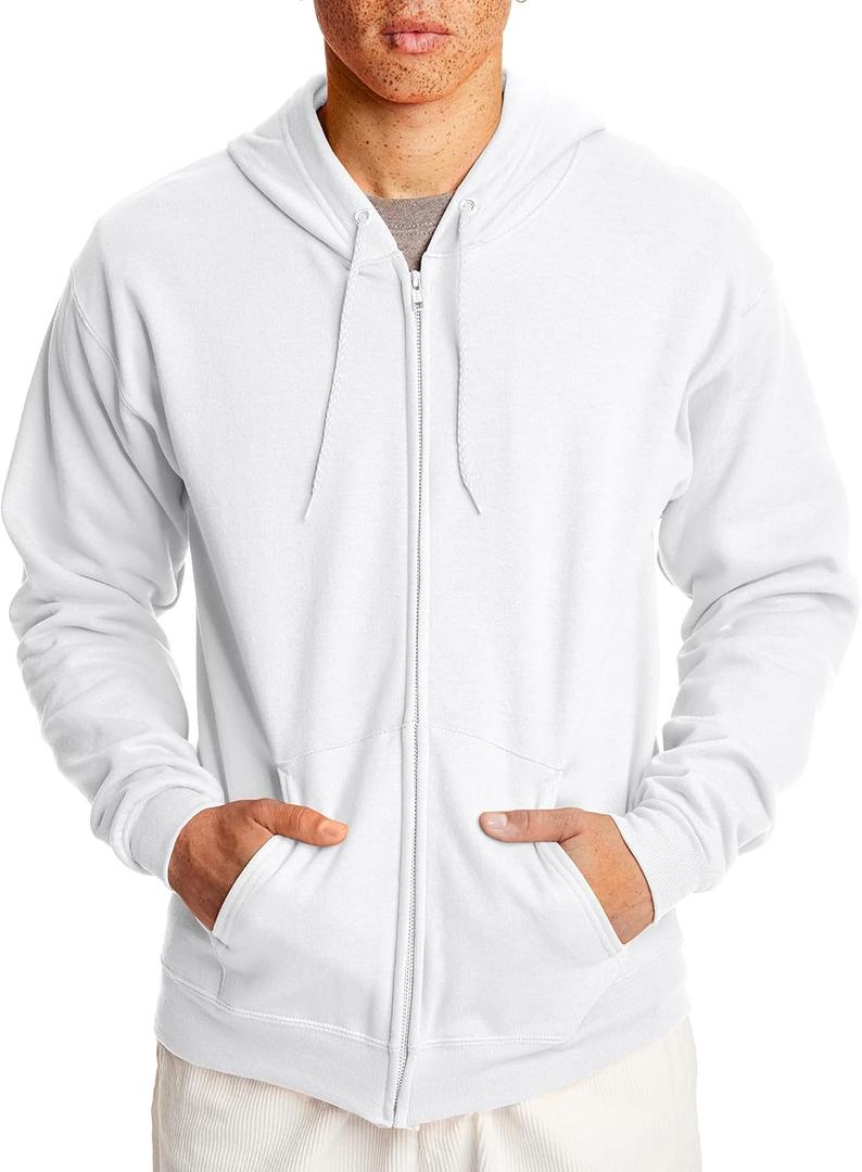 Hanes mens Zip-up Hoodie, Ecosmart Fleece Full-zip Hoodie for Men, Hooded Sweatshirt (X-Large, White)