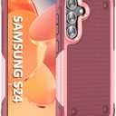 for Samsung Galaxy S24 Phone Case S24 Galaxy Case,Military Drop Protection Case,Shockproof Dual Layer Case for Samsung Galaxy S24 (2024 Release) Pink+Red