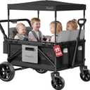 MomZi 4 Seater Wagon Stroller for Kids, Collapsible Wagon Stroller with Removable Canopy, Foldable Stroller Wagon with Seat and Storage Pocket for Baby Toddlers Black