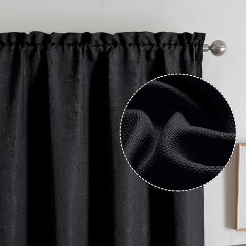 Chyhomenyc Black Curtains 84 Inches Long 2 Panels, Faux Linen Light Filtering Soft Burlap Textured Privacy Farmhouse Curtain Drapes for Living Room Bedroom, 28" Wx82 L