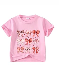 Little Girl Valentines Day Shirt Bow/Heart Clothes Toddler Valentines Day Outfit 3-8Y (Red)