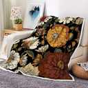 Boho Floral Botanical Throw Blankets, Mid Century Morden Plant Abstract Bohemian Flowers Tropical Leaves Cozy Warm Bed Couch Blanket, White Fleece Flannel Throws to Decorate Room and Bedroom (60X80)