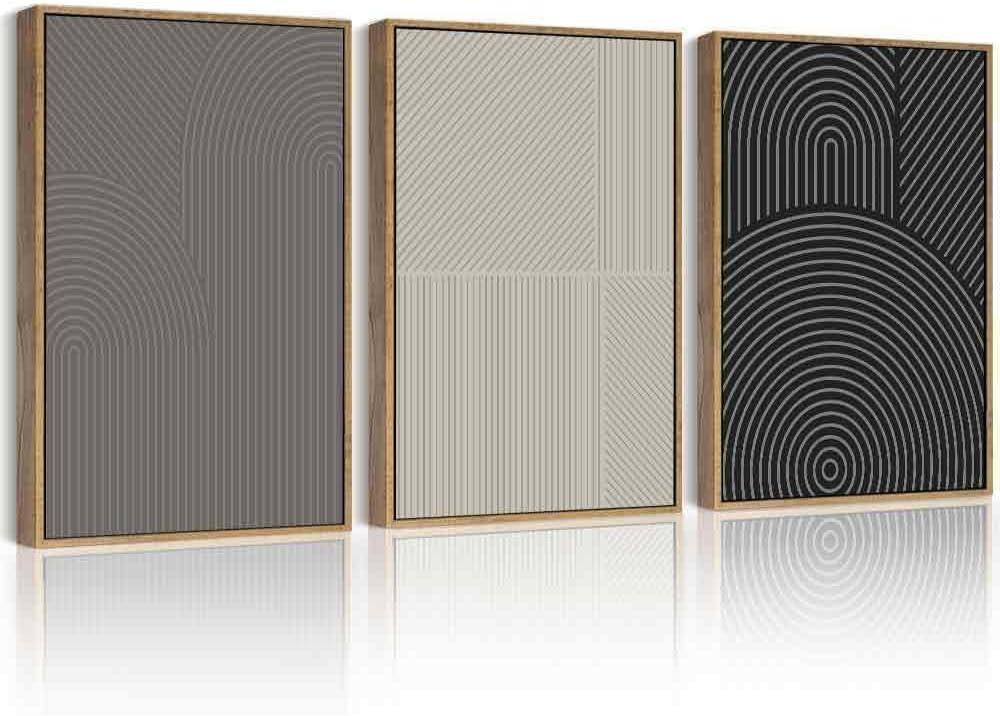 Drsoum Minimalist Abstract Wall Art Framed Modern Boho Neutral Line Wall Decor Mid Century Geometric Artwork Bedroom Living Room 11x14in Natural Framed