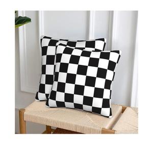 Black and White Checkered Pillow Cover, Cute Pillow Covers 18x18 Set of 2, Vintage Decorative Couch Sofa Pillow Covers, Square Waterproof Faux Linen Outdoor Throw Pillow Covers