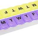 EZY DOSE Weekly (14-Day) Daily Pill Case, Medicine Planner, Vitamin Organizer, Supplement Container, 2 Detachable Weeks + Extra, Large Snap Compartments, Easy Open, Purple and Yellow, BPA Free