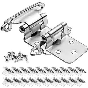 10 Pairs 1/2 Inch Overlay Cabinet Hinges,Self Closing Overlay Hinges with Longer Stainless Steel Screws, Satin Nickel