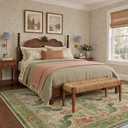 8x10 Green & Orange Vintage Floral Area Rug, Washable for Living Room