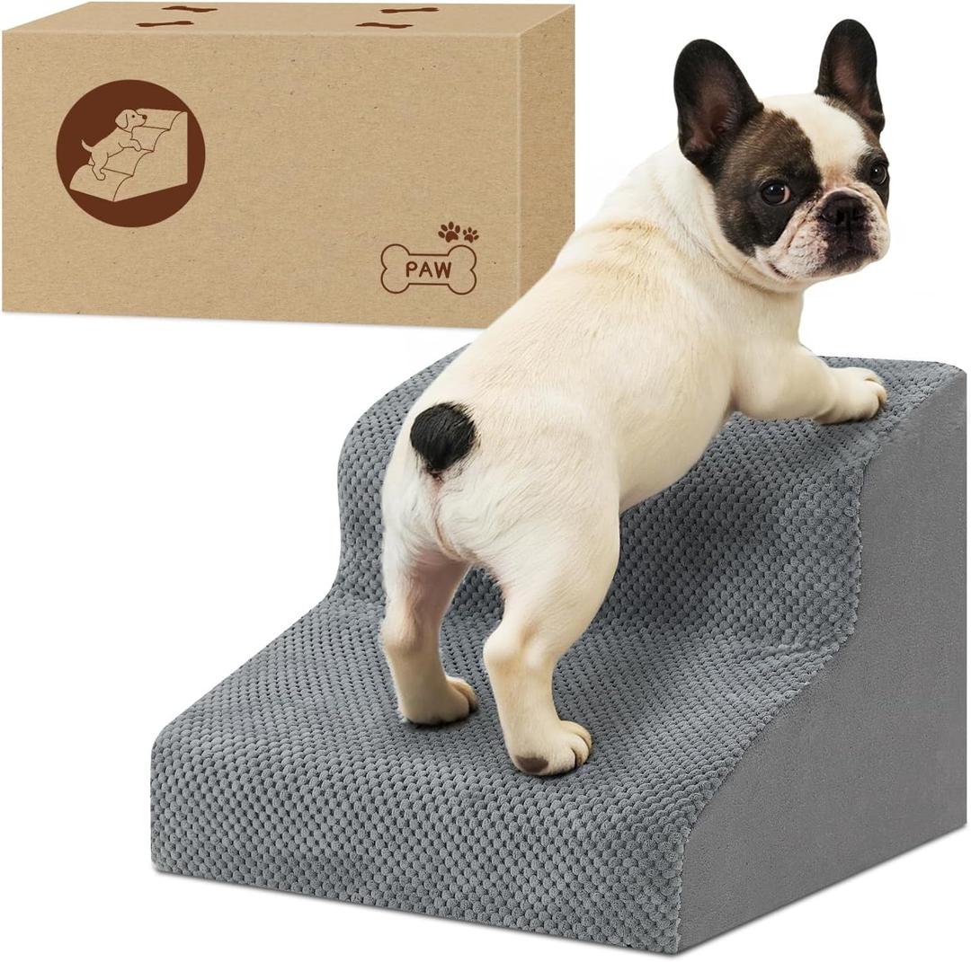 Dog Stairs for Couch, 2 Steps 11.8" H Non-Slip Pet Stair, Balanced Stable Pet Ramp for Small Dogs, Indoor Furniture Step, Gray