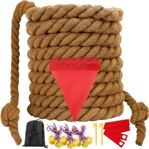 Outdoor Games Tug a War Rope 40FT for Kids and Adult, Field Day Family Reunion Outside Yard Backyard Lawn Picnic Carnival Fun Easter Games Tug of War for Birthday Party, Team Building,Brown