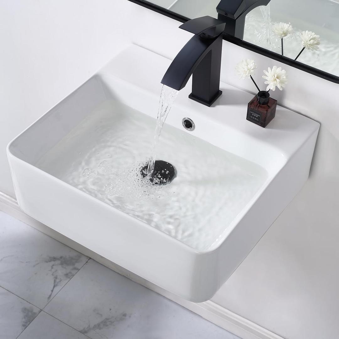 18.1 x 16.5 inch Modern White Rectangle Wall Mounted Bathroom Sink, Mini Floating Bathroom Vessel Sinks, Small Porcelain Corner Wall Mount Sink for Rvs, Restroom, Toilet