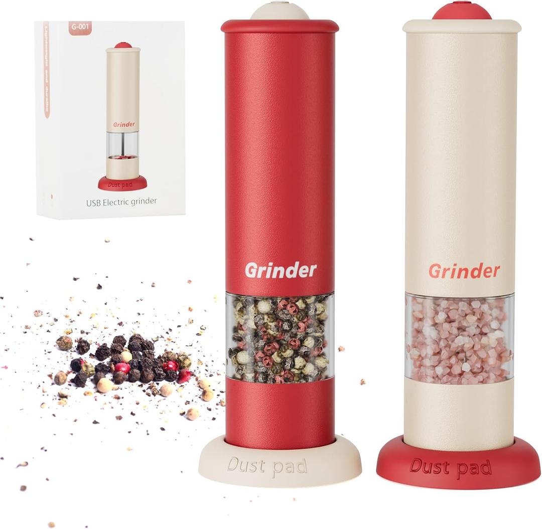Electric Salt and Pepper Grinder Set, Today Deals Prime, Valentine's Day Gift, USB Rechargeable Adjustable Coarseness Automatic Salt Pepper Mill Shakers/Grinder Kitchen Spice Mill