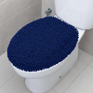 Shaggy Chenille Bathroom Toilet Lid Cover, Ultra Soft Plush Seat Covers, Fluffy Absorbent, 19x21 Inches, Standard Toilet Lids for Bathroom Machine Wash & Dry, Navy Blue
