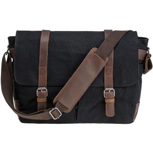 Vintage Genuine Leather Waxed Canvas Briefcase Large Satchel Shoulder Bag Rugged Computer 15.6" Laptop Bag (Black)