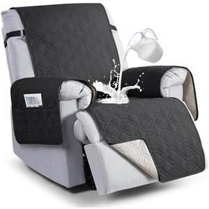 VANSOFY 100% Waterproof Recliner Chair Covers, Recliner Cover Non-Slip Dog Chair Cover Furniture Protector Washable Slipcover with Pocket, Elastic Straps for Pets, Dogs(Charcoal Gray, 28")