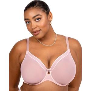 Curvy Couture Womens Sexy Sheer Mesh Plus Size Full Coverage Bra, Blushing Rose, 34DD