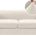H.VERSAILTEX 3 Pieces Stretch Chesterfield Couch Cover 2 Cushion Sofa Mid Century Deep Seat Slip Covers for Sofas/Couches with Elastic Bottom Thicker Jacquard Fabric(Medium-XL Sofa, Ivory)