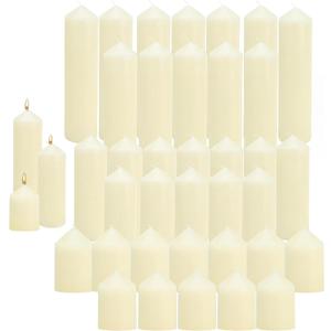 36 Pcs Individually Wrapped Pillar Candles Bulk, 2x3 2x6 2x8 Inch, Unscented Dripless Smokeless, Hurricane Candles for Wedding Party, Spa, Home Decor (36 Ivory Pointed-tip, 2 x 3/6/8 Inch)