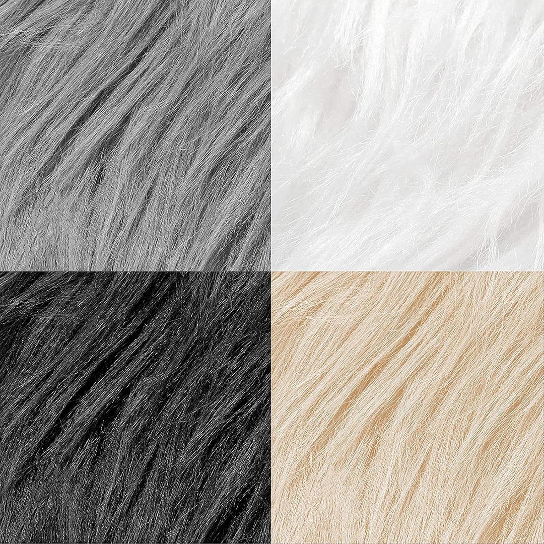 Tatuo 4 Pcs Faux Fur for Craft 10 x 10 Inch Fur Fabric Square Shaggy Fake Fox Patches Fabric Cuts Chair Cover Seat Cushion Pad for DIY(Khaki, White, Black, Gray,4 Pcs)