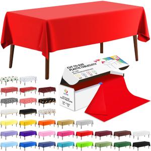CXPSINC 54 Inch X 100 Feet Plastic Table Cover Roll Disposable Tablecloth with Slide Cutter for All Type/Shape Tables | Party, Banquet, Birthdays, Weddings(Red, 100 Feet)