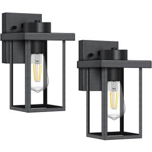 tewei Outdoor Lights for House, 11IN Black Exterior Light Fixtures Anti-Rust Waterproof Outdoor Wall Lantern, Outside Wall Sconce with Clear Glass Shade for Garage, 2 Pack