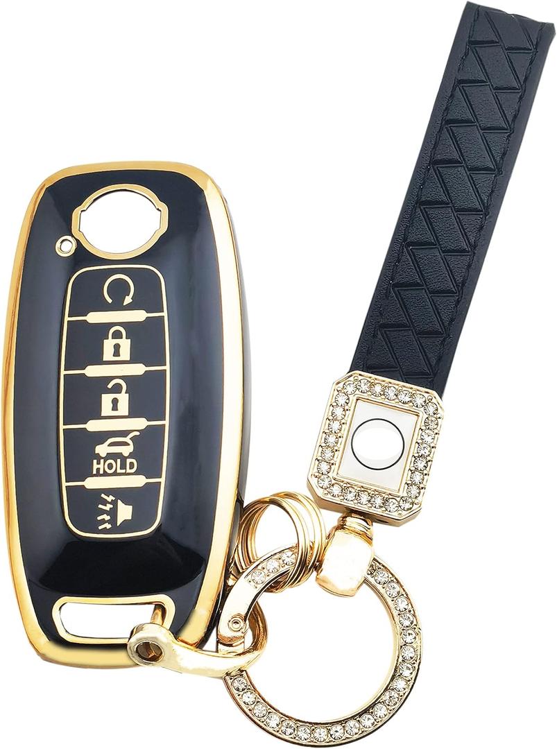 TPU Remote Key Fob Cover for 2024 2023 Nissan Pathfinder Rogue 5 Buttons (Black)